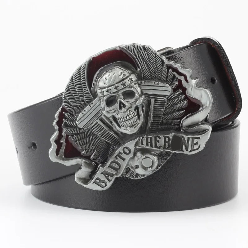 Fashion Hip Hop Style Belt Death's Head Skull Buckle Cowskin Leather Belt Crossbones Skeleton Reggae Heavy Metal Rock Decorative