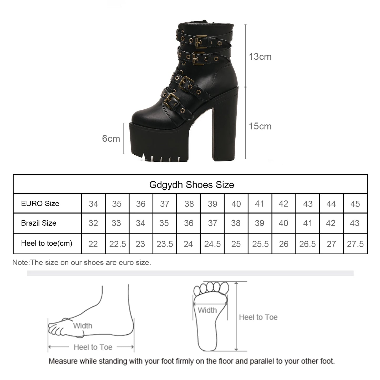 Gdgydh Women's Goth Platform Boots Sexy Round Toe Block Heeled Shoes Buckle Strap Ankle Boots For Women Punk Style