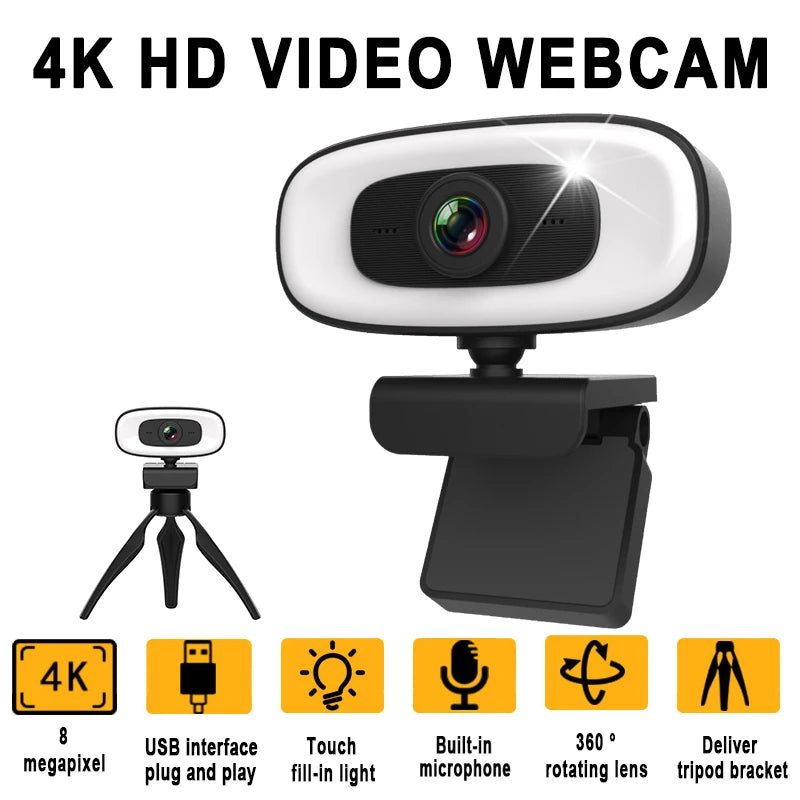 Micro 4K Webcam for Computer 2K Mini Webcam For PC Laptops Live Streaming FHD 1080P Web Camera For Work Meeting With Microphone