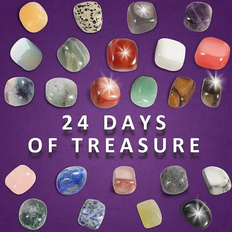 Christmas Advent Calendar 24 Days Natural Crystal Gemstone Stone Minerals Box Complete Rock Collection Christmas Kids Gift