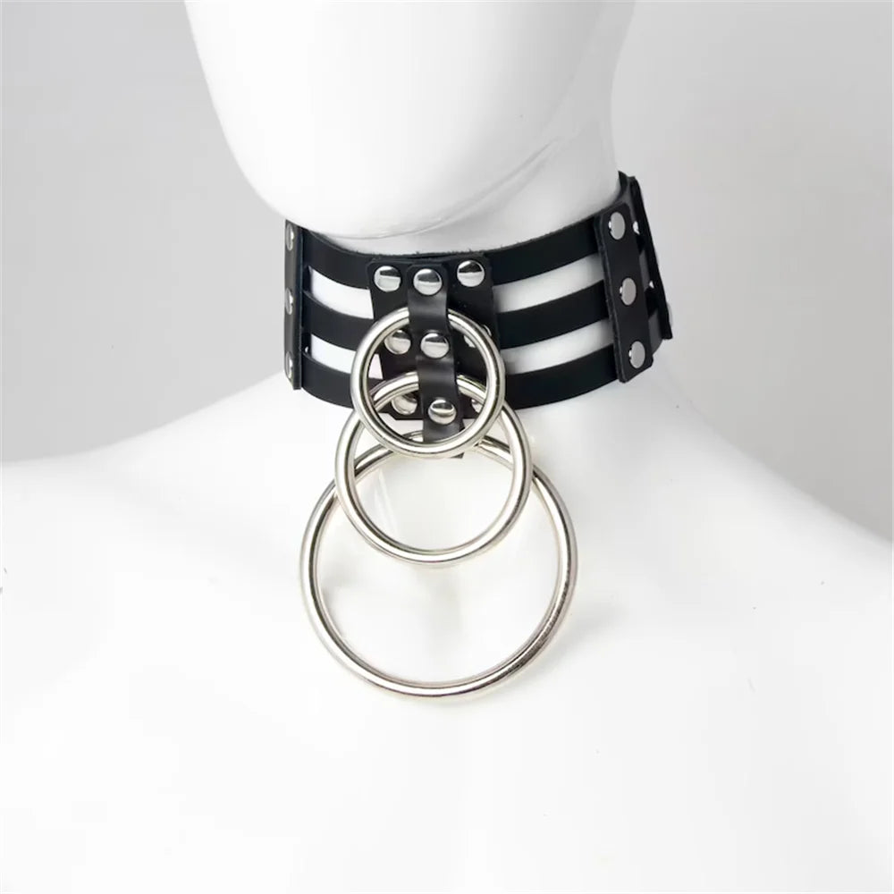 UYEE Metal Spike Choker Necklace for Women PU Leather Collar Round Pendant Harajuku Punk Rock Statement Jewelry Goth Accessories