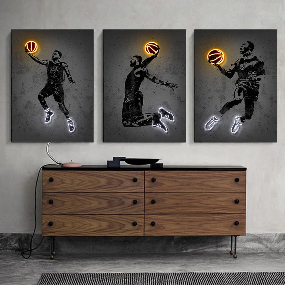 Neon Basketball Sport Posters Home Decoration Street Art Abstract Canvas Art Print Wall Art Picture for Living Room Painting