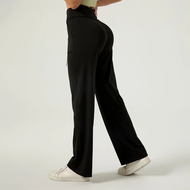 Women's Versatile Sports Pants Drawstring Quick-drying Loose Nude Casual High Elastic Seamless Wide-leg Pants Yoga Trousers