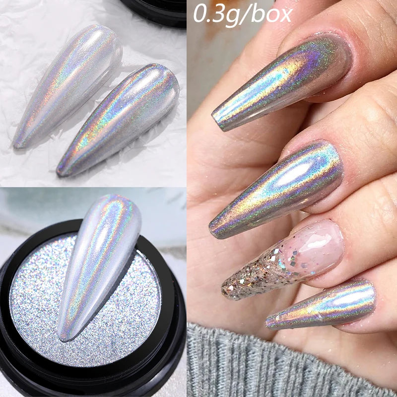 NICOLE DIARY Nail Powder Pigment Pearl White Rubbing on Nail Art Glitter Dust Chrome Aurora Manicure  Decoration DIY