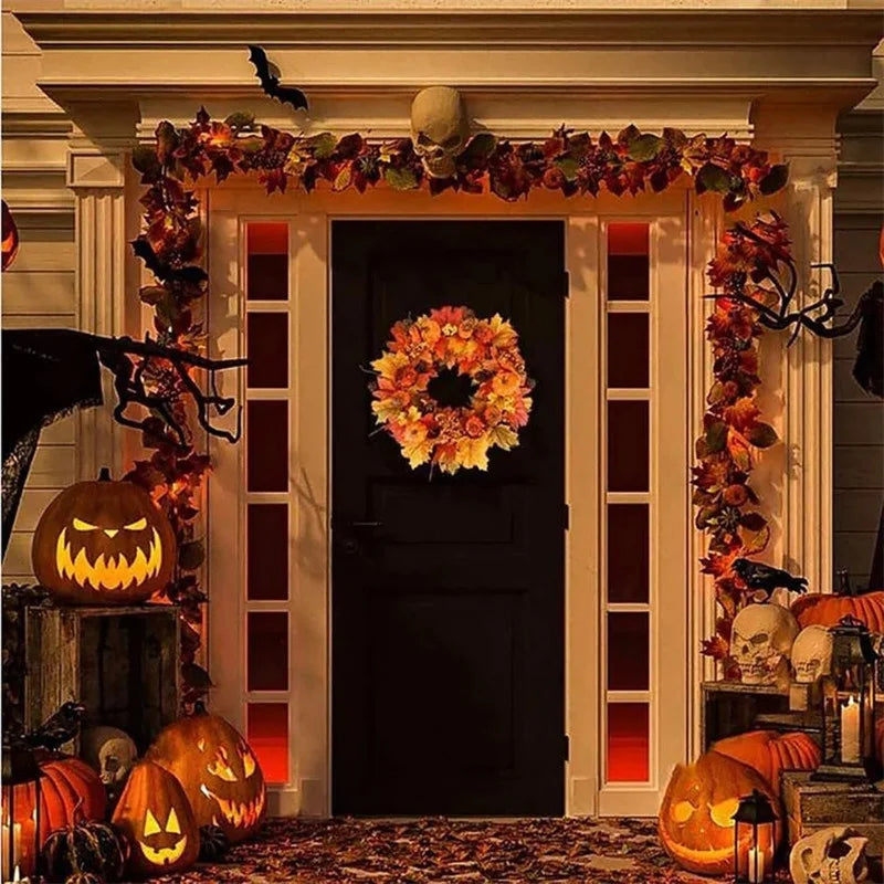 45cm Fall Wreaths Pumpkin Berry Maple Leaf Artificial Wreath Harvest Autumn Front Door Wreath Christmas Halloween Home Decor
