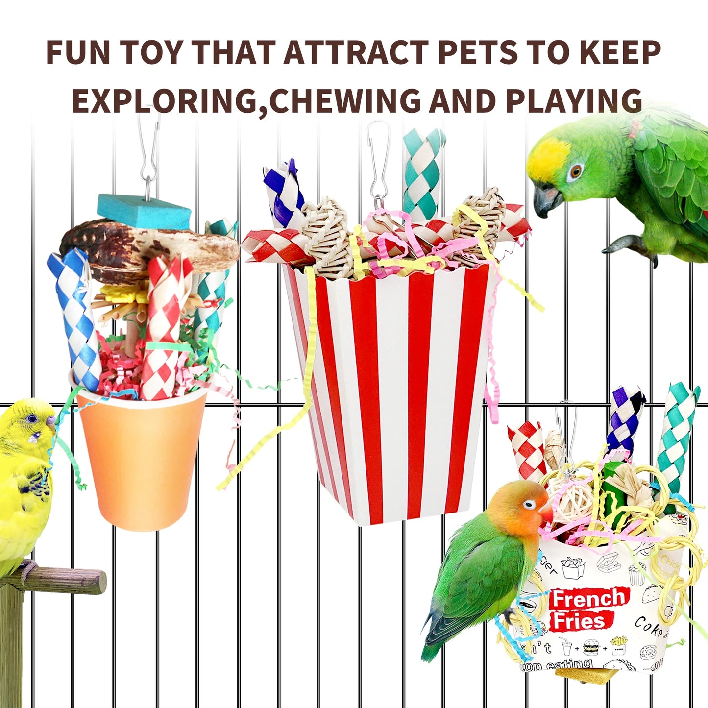 Bird Toys, 3PCS Bird Shredding Toys,Bird Shredder Toys Chewing Toys Parrot Cage Foraging Hanging Toy,Bird Cage Accessories for B