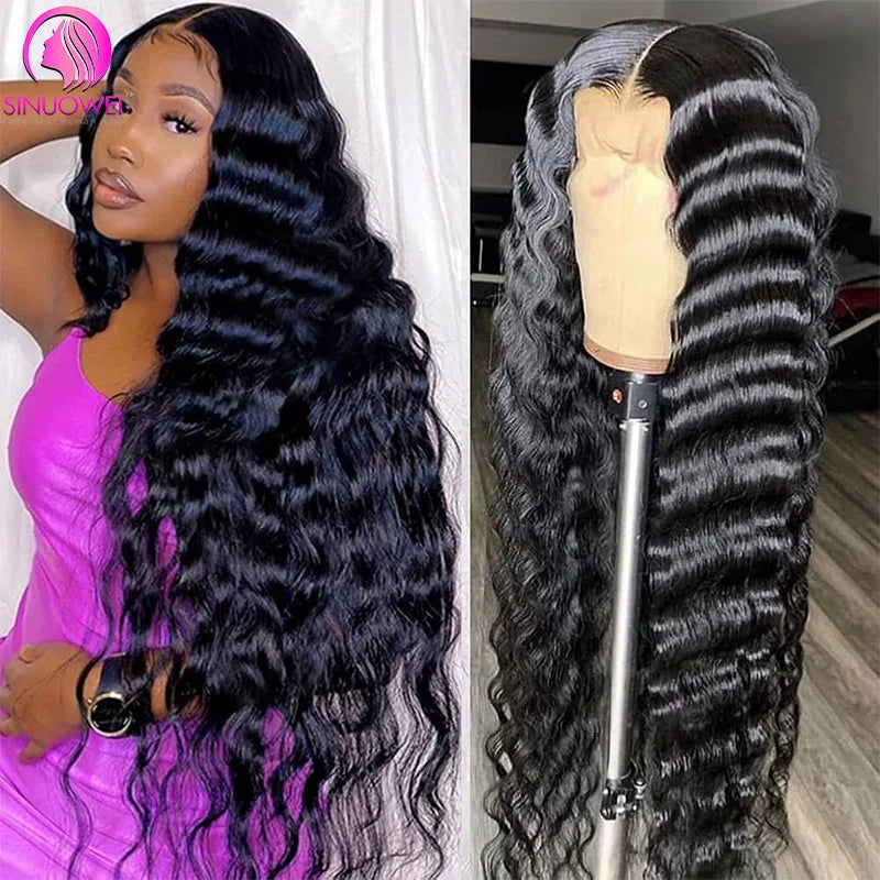 13x6 Loose Deep Wave Lace Front Wigs Human Hair Transparent Lace Front Wigs 200% Density Deep Wave Lace Frontal Wigs Pre Plucked