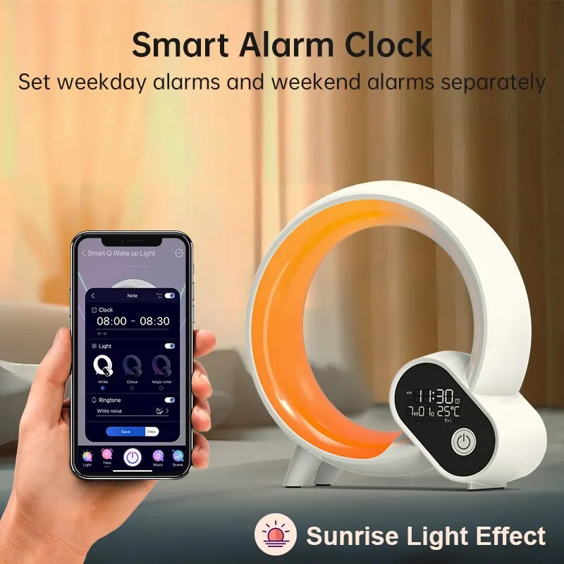 Novelty Smart Q Led Wake Up Light Ambient Light Night Light Dimmable Alarm Clock Wake-up For Children Bedroom Decorative Birthda