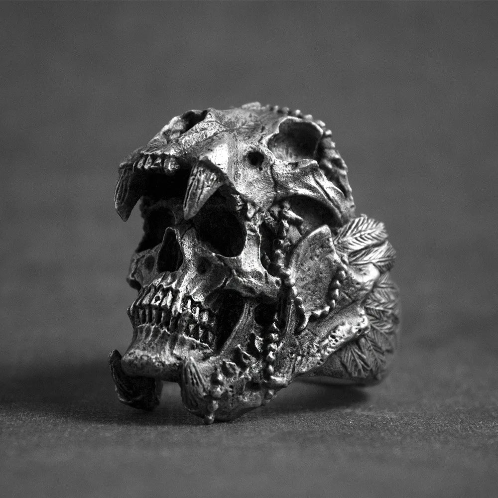 2023 new New Design vintage Stainless Steel skull and Wolf Head Ring For Men Special Design fashion punk Jewelry Wholesale