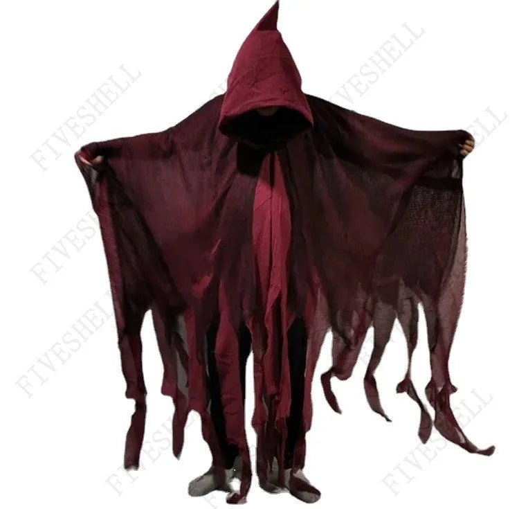 Unisex Halloween Ghost Dementors Cosplay Costume Gothic Horror Zombie Tattered Hooded Capes Day Of The Dead Party Props Cloaks