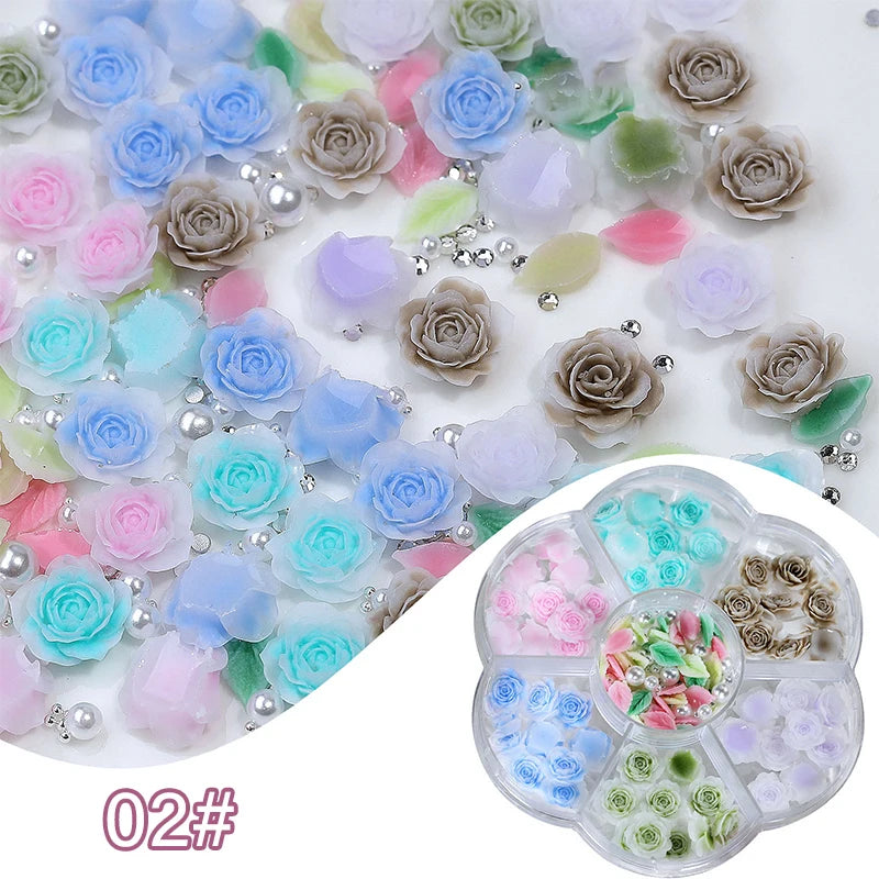 100pcs 3D Resin Pink Purple Nail Charm Flowers Heart Bear Mixed Nail Art Decoration Kawaii Pink Ribbon Bowknot DIY Nail Parts