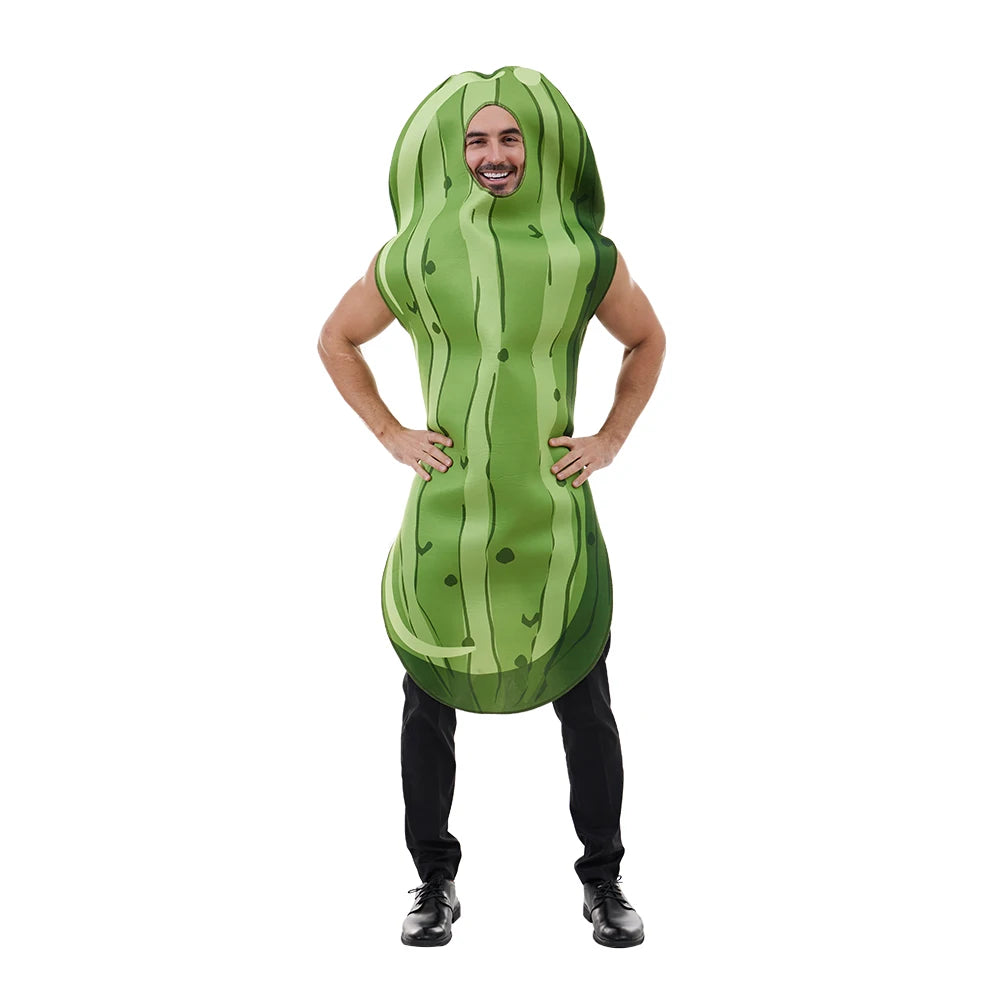 Funny Green Cucumbers Vegetable Halloween Pickle Costume Easy Pull On Costume for Men Carnival Easter Purim Fancy Dress