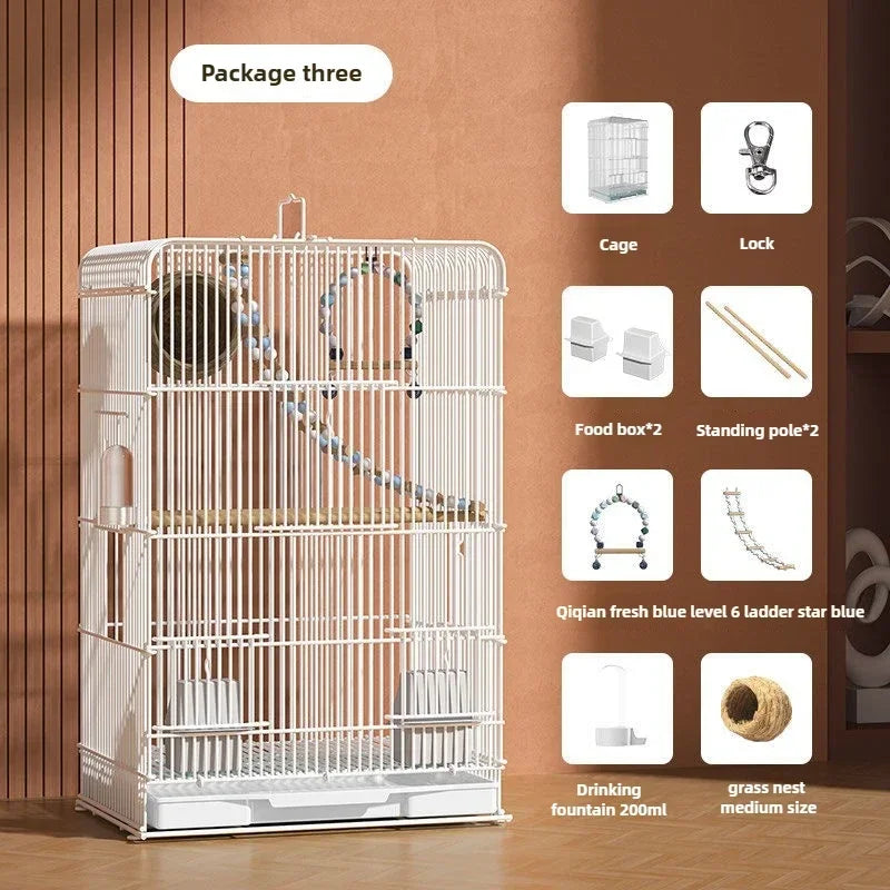 Parrot Bird Cage Tiger Skin Luxury Home Heightening Large Villa Full Set Home Large Space Ornamental Cage Birds Cage Accessories