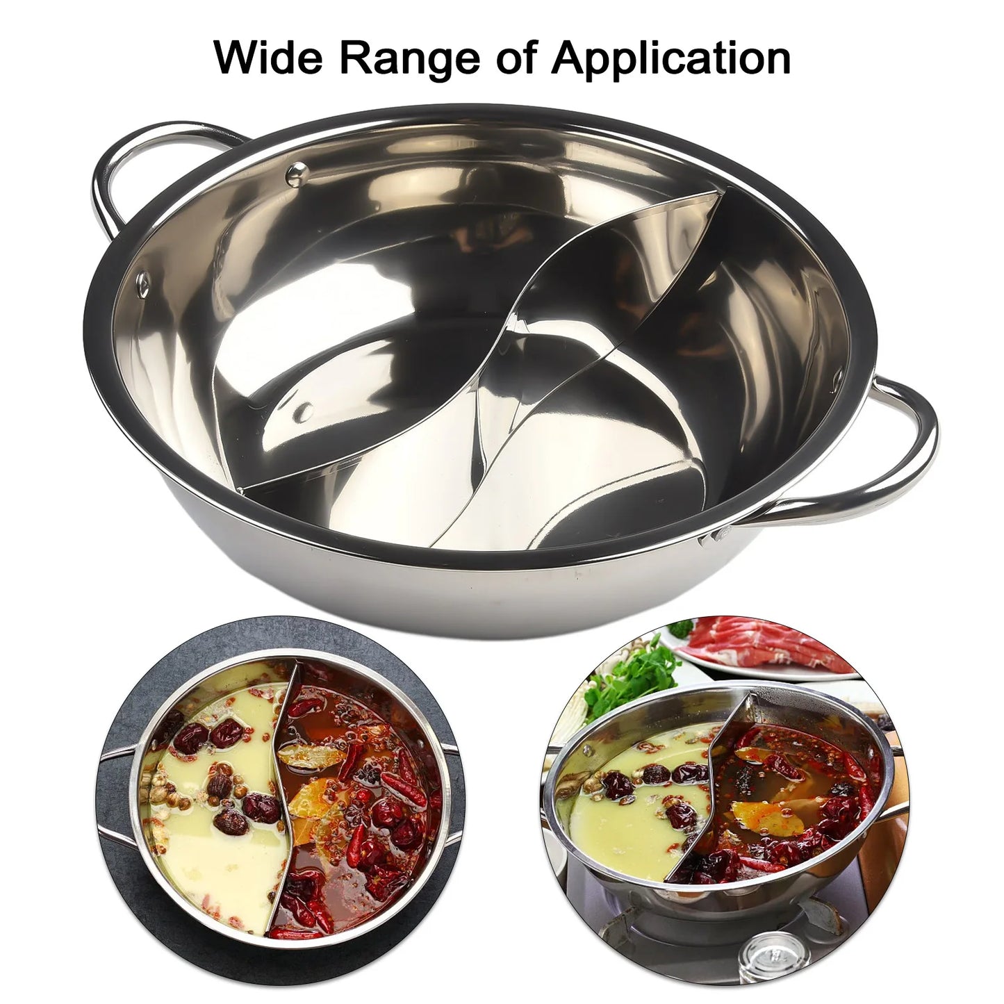 Chinese Hot Pot Stainless Steel Induction Cooker Gas Stove Compatible Pots Home Kitchen Cookware Soup Cooking Pot Twin Divided