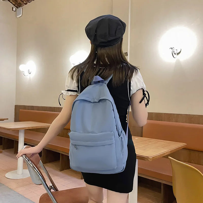 New Women's Backpack Large Capacity Travel Bag School Season New Students Casual Solid Color Mochila