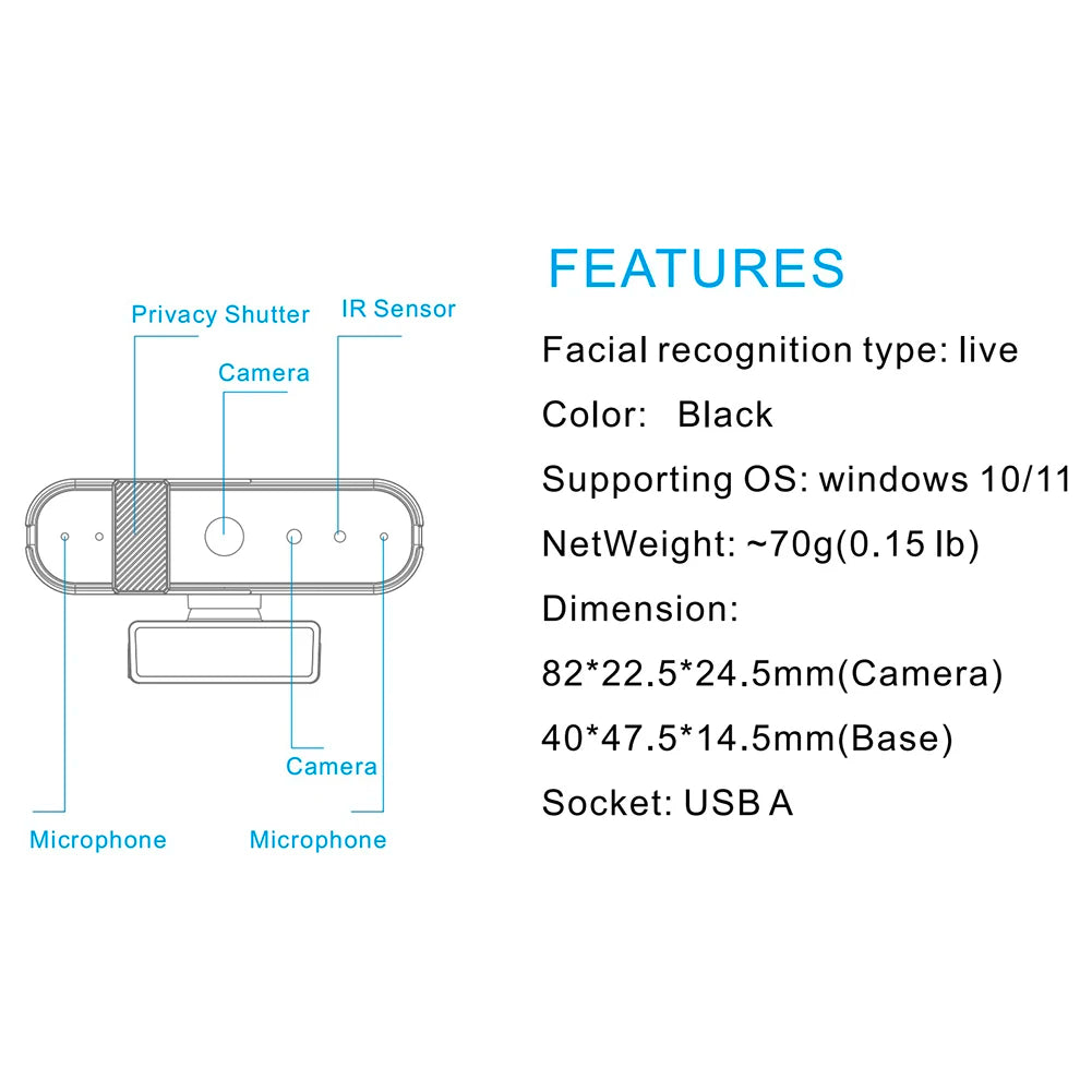 HD 1080P 30FPS Desktop Cam with Dual Microphones USB Computer Web Camera for Windows Hello for Gaming Live Streaming Conferences