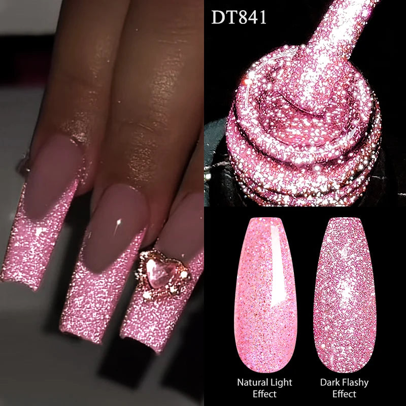 MEET ACROSS Sparkling Rose Pink Reflective Glitter Gel Nail Polish 7ML Nail Gel Manicure Semi Permanent UV LED Varnish Nail Art