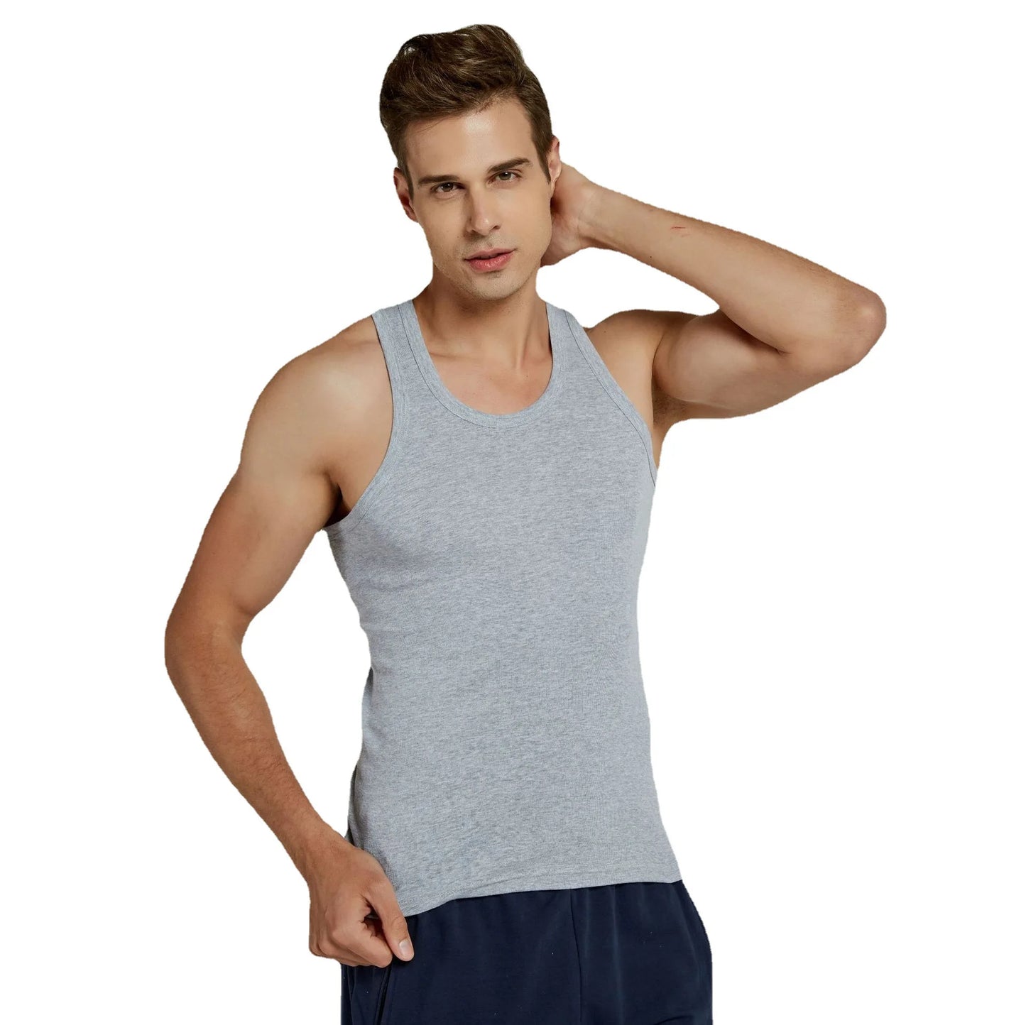 Hot Sale 100% Cotton Mens Sleeveless Tank Top Solid Muscle Vest Undershirts O-neck Gymclothing Tees Whorl Tops