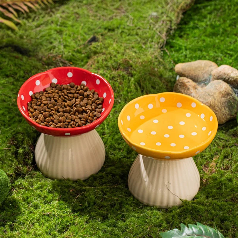 Ceramic Cat Bowl Creative Cute Mushroom Shape Puppy Dog Feeder Pet Feeding And Water Eatting Bowl Drinker Porcelain Pet Supplies