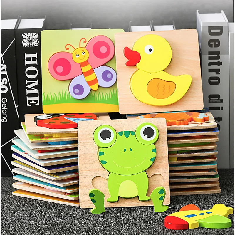 Cartoon Animals 3D  Puzzles 3D Wooden Puzzle Toy Intelligence Educational Wooden Toddler Puzzles Baby