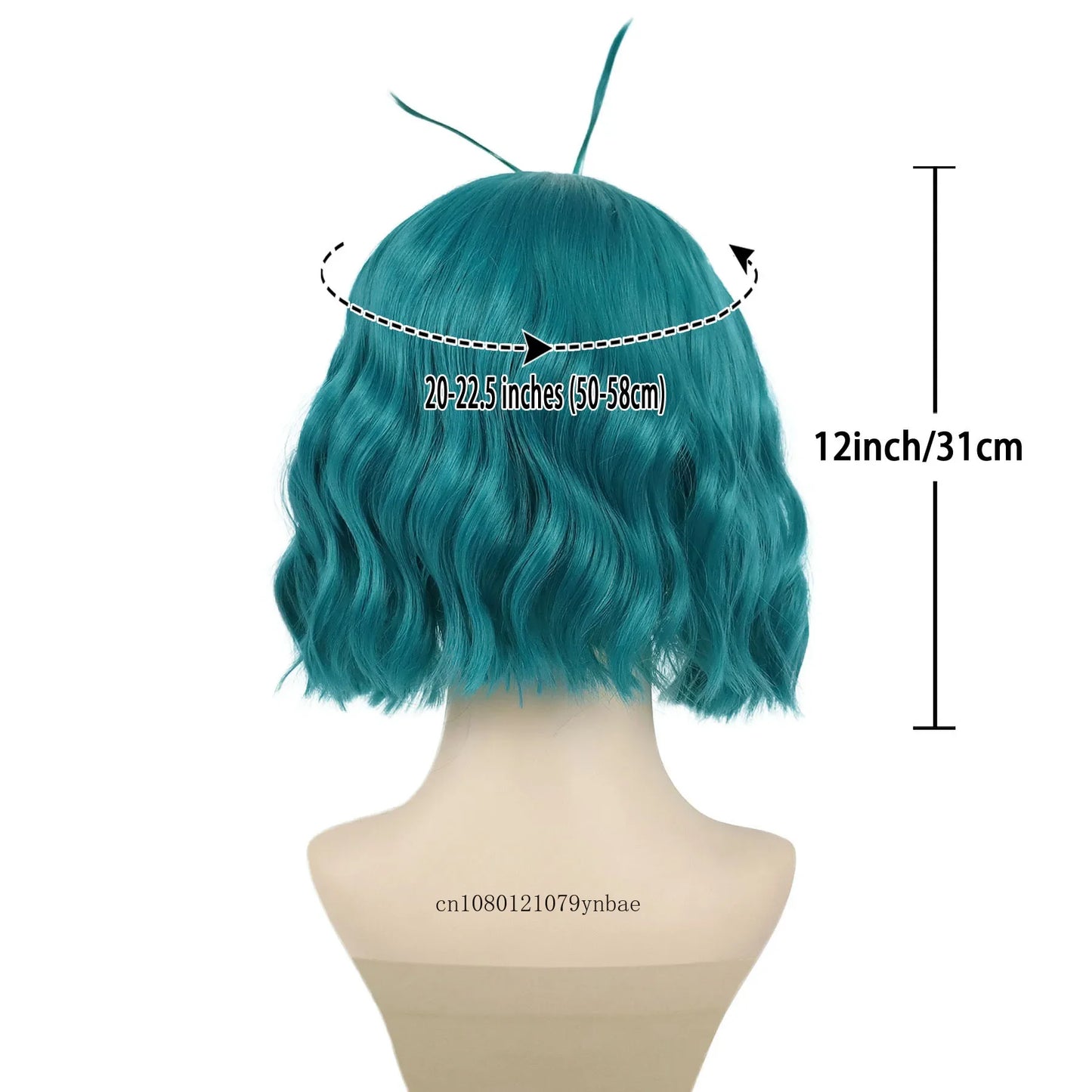 Short Wavy Blue Green Synthetic Cute Wig with 2 Hairpins for Women Girl Envy Costume Cosplay Wigs Halloween Party Heat Resistant