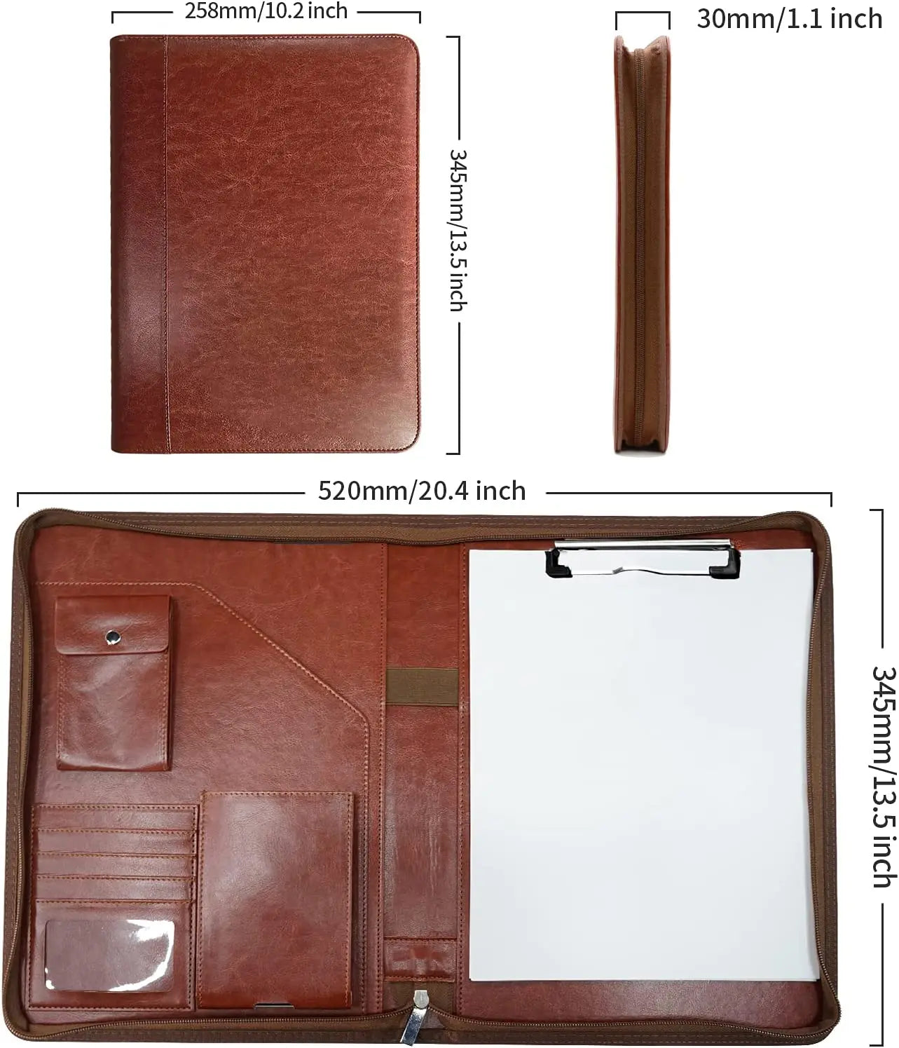 Multifunctional A4 Conference Folder Business Stationery Folder Leather Contract File Folders Zippered Organizer Card Holder