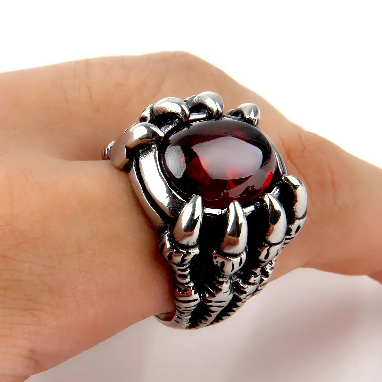 Dragon Claw Vintage Punk Gothic Ruby Men's Alloy Casting Ring New Popular Jewelry Manufacturer