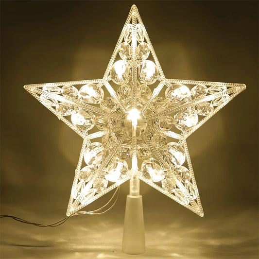 15cm Christmas Glowing Tree Topper Five-pointed Star Transparent LED Shining Lamp Xmas Colorful TopStar Ornaments Navidad Decora