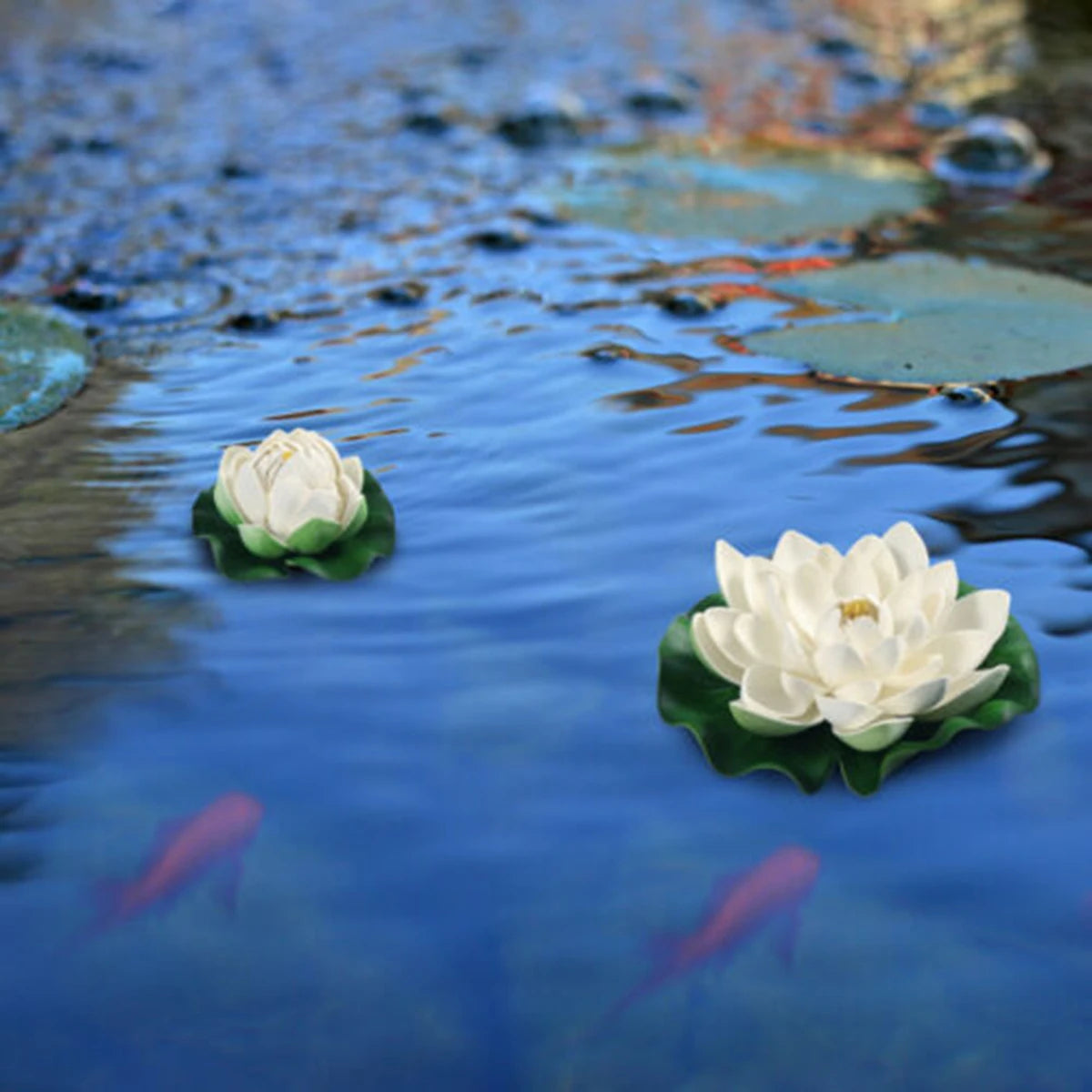 Floating Artificial Lotus Swimming Fake Flower Plant Lifelike Micro Landscape for Pond Garden Decor