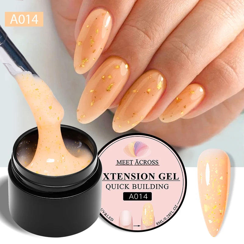 MEET ACROSS 7ML Pink Glitter Quick Extension Gel Nail Polish Gold Foils Effect Vernis Semi Permanent UV Gel Nail Art Hard Gel