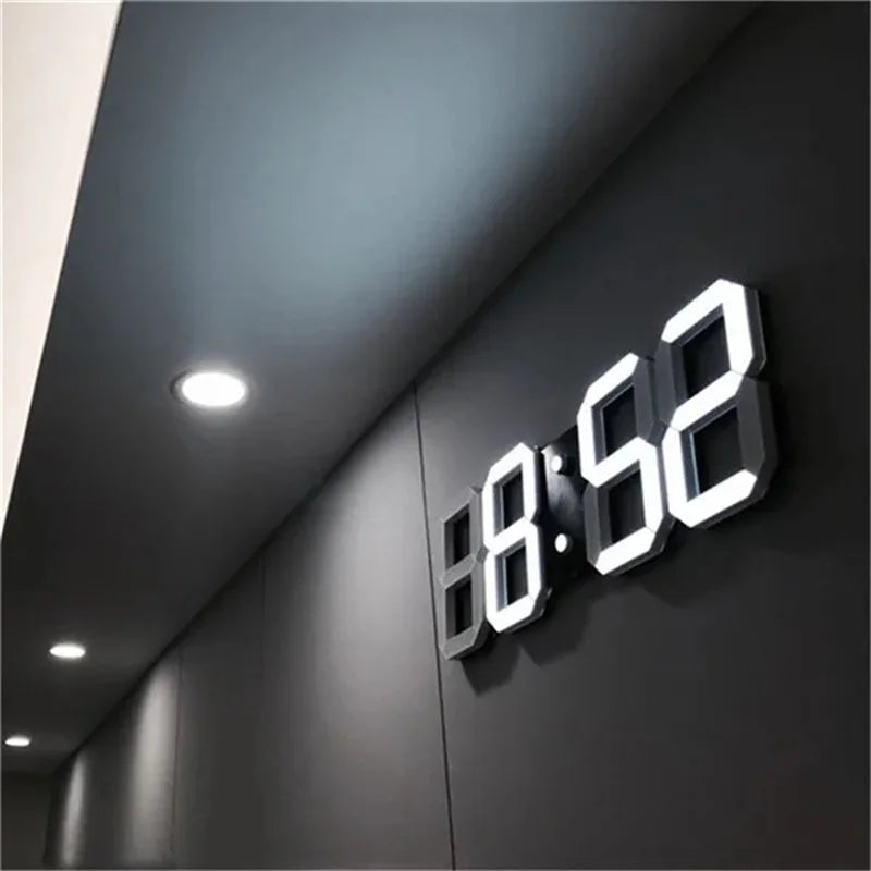 3D LED Digital Clock Glowing Night Mode Brightness Adjustable Electronic Table Clock Digital Wall Hanging Clock Home Bedroom