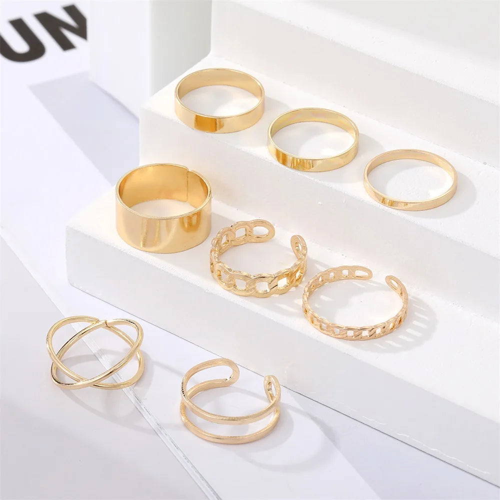 Bohemian Cross Wide Rings Set For Women Girls Simple Chain Finger Tail Rings 2022 New Bijoux Jewelry Gifts Ring Female