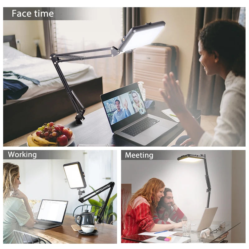 LED Video Light Kit USB Photography Studio Lighting with Desk Arm Tripod Stand for Live Streaming Video Recording Makeup