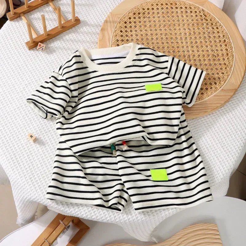 Summer Baby Boy Girls Clothes Set Children Stripe Tshirts and Shorts 2 Pieces Suit Kid Top Bottom Outfits Casual Tracksuits