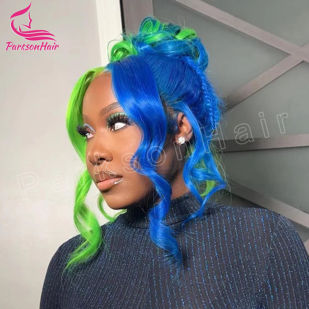 Highlight Black With green 13x6 HD Lace Frontal Wigs Human Hair Wig For Black Women Brazilian Hair Glueless T Part Lace Wigs