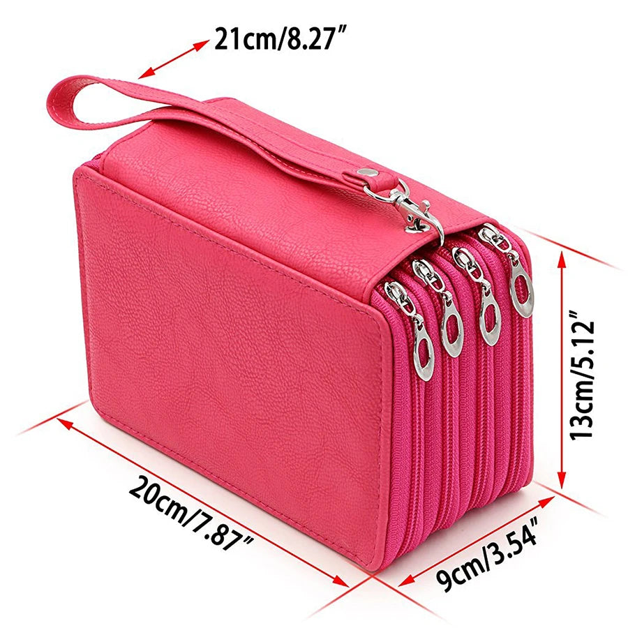 72 Holders 4 Layers Handy PU Leather School Pencils Case Large Capacity Colored Pencil Bag For Student Gift Art Supplies