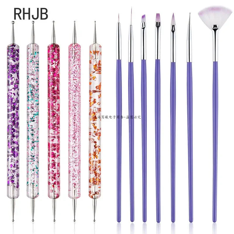 New 2025 Multiple nail art nail brush Design Tip Drawing Carving Dotting Nail Pen Builder Flat Liner Acrylic Gel Polish Manicure