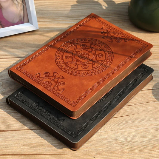 A5 Vintage notebook Student thickened PU leather diary Embossed Craft Literary Ledger Office Bookkeeping Book School note books