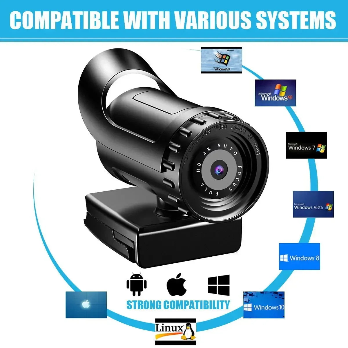 Webcam 4K 2K Auto Focus PC Web Cam Full HD 1080P Wide Angle Beauty Camera with Microphone for Live Streaming Video Conference