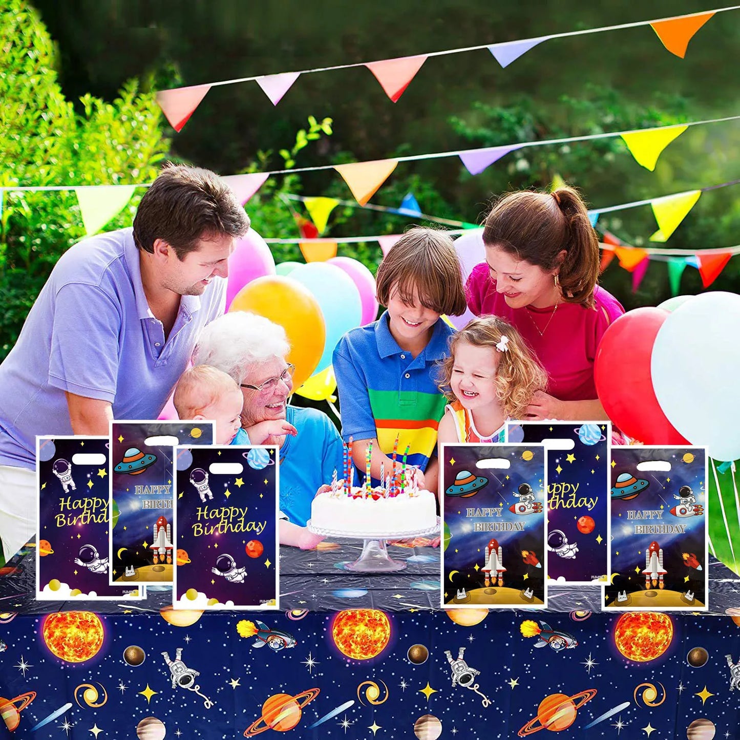 Outer Space Party Favors Gift Bags Candy Bags Tattoo Stickers Bracelet For Kids Astronaut Birthday Party Decorations Supplies