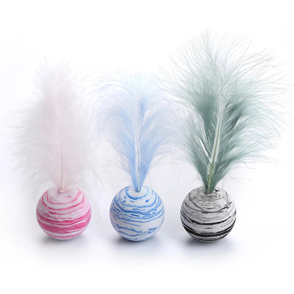 Cat Toy Star Ball Plus Feather EVA Material Light Foam Ball Throwing Funny Toy Star Texture Ball Feather Toy for Dog Cat Supplie