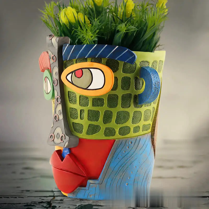 Abstract Art Vase Resin Vase  Colorful Face Planter Unique Resin Human Head Flower Pot Decoration Indoor Outdoor Art Decoration