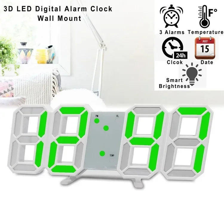 Adjustable Electronic Clock LED Digital Clock Night Light Mode 3D Room Bedroom Wall Decoration Table Clocks Home Decor Garden