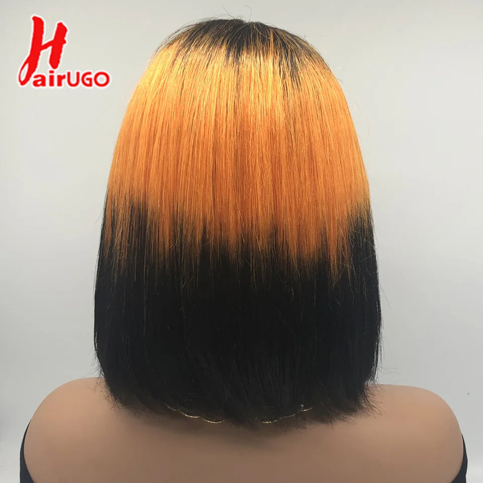 Rainbow Bob Wigs Highlight Orange T Lace Wigs Brazilian Remy T Lace Front Human Hair Wigs For Women Transparent Bone Wig HairUGO