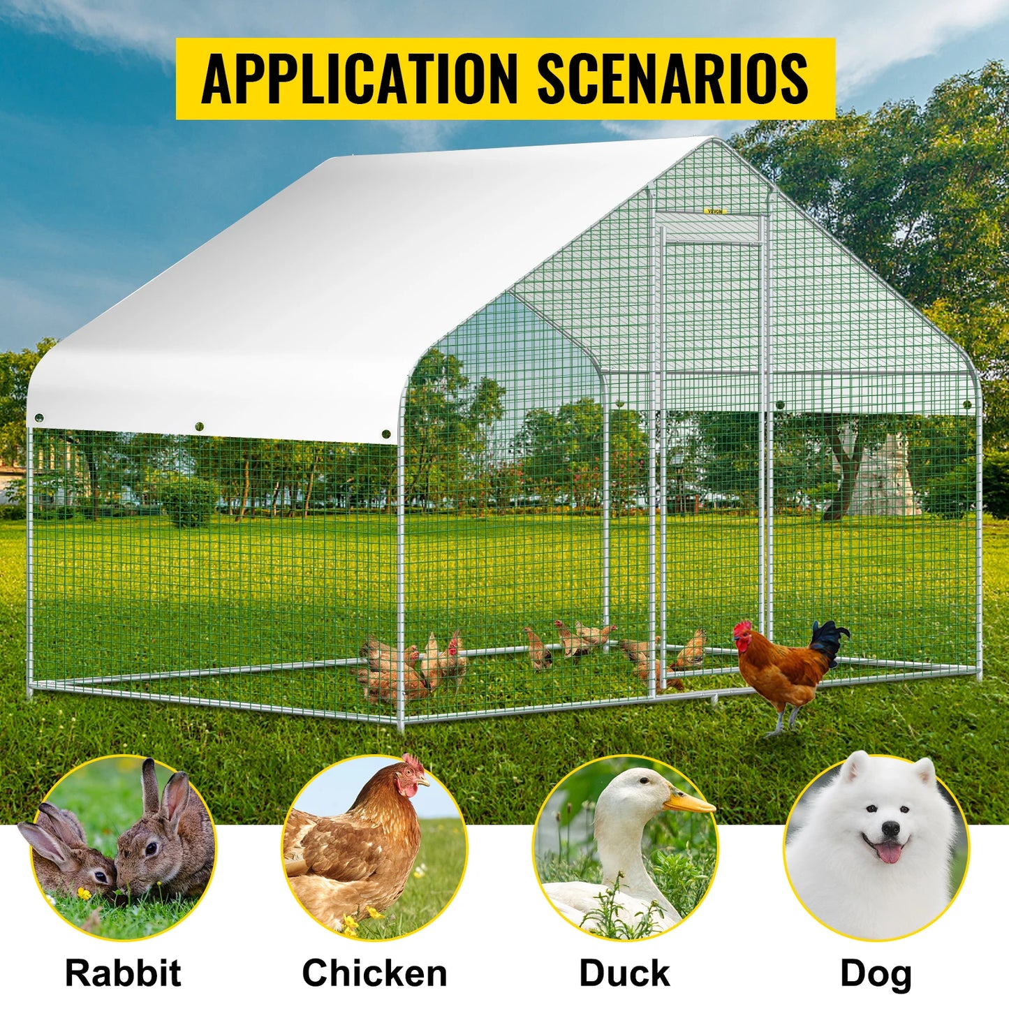 VEVOR Large Metal Chicken Coop Hen Run House Spire/Flat Walk-in Cage 19.3 x 9.8 x 6.5ft/12.8 x 9.8 x 6.5ft /6.5 x 9.8 x 6.5ft