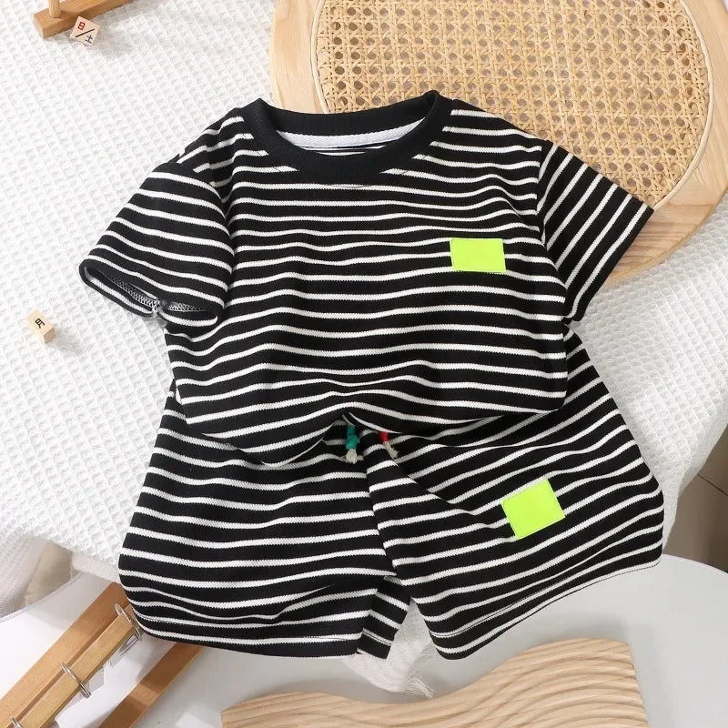 Summer Baby Boy Girls Clothes Set Children Stripe Tshirts and Shorts 2 Pieces Suit Kid Top Bottom Outfits Casual Tracksuits