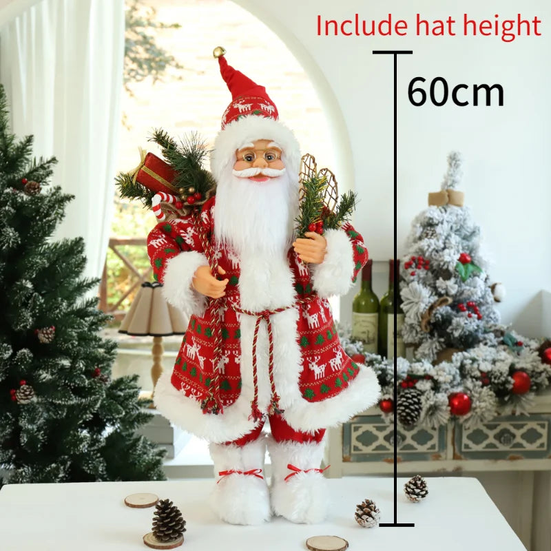 60cm Large Santa Claus Merry Christmas Decorations for Home Happy New Year 2023 Fabric Knitting Clothes Doll Window Decor