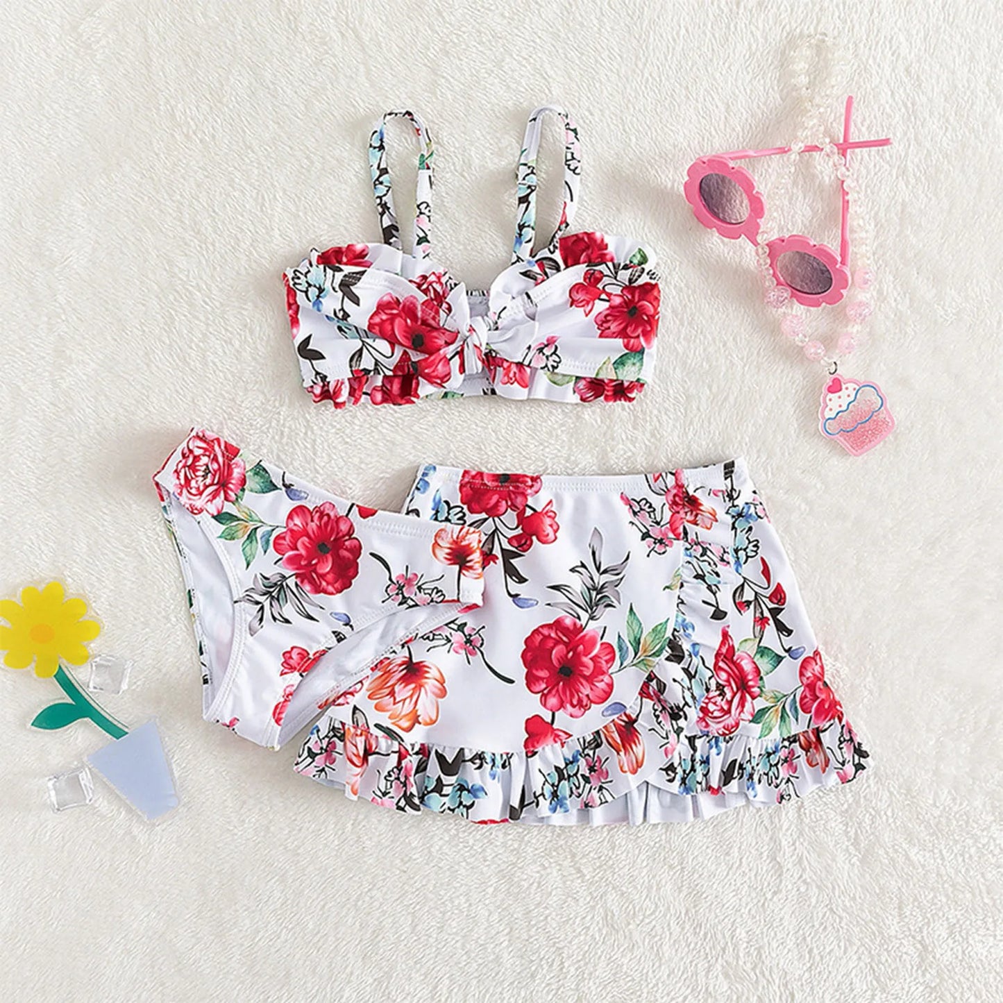 2 3 4 5 Years Old Girls Swimwear Teenager Kids Bikini Set Ruffle Girls Swimming Outfits Children Swimwear Kids Beachwear 3pcs