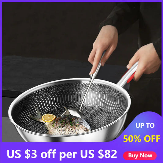 316 Stainless Steel Kitchen Quality Frying Pan Nonstick Pan Cooking Fried Steak Pot Electromagnetic Furnace General