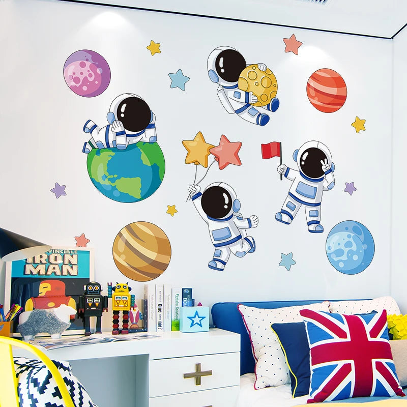 Astronauts Wall Stickers Vinyl DIY Stars Planets Wall Decals for Kids Rooms Baby Bedroom Children Nursery Home Decoration